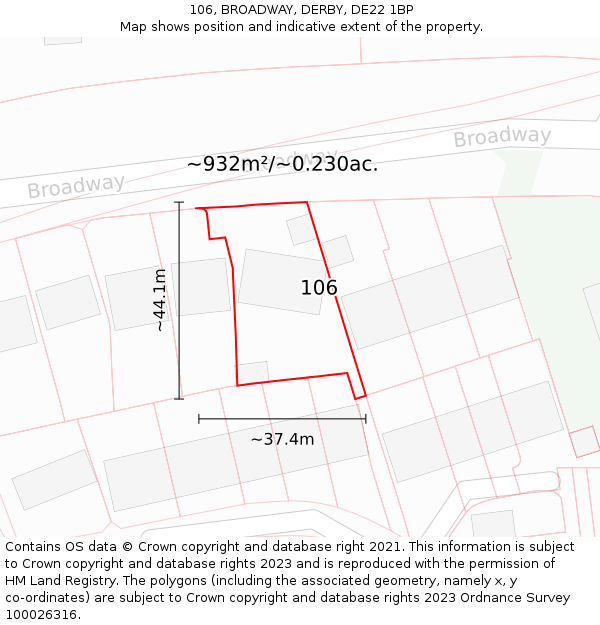 106, BROADWAY, DERBY, DE22 1BP: Plot and title map