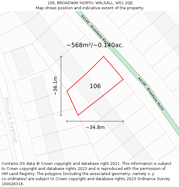 106, BROADWAY NORTH, WALSALL, WS1 2QE: Plot and title map