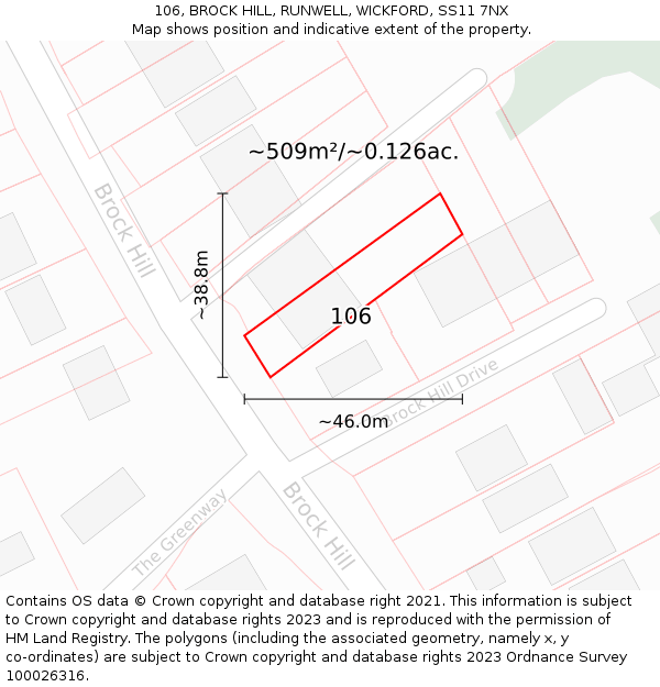 106, BROCK HILL, RUNWELL, WICKFORD, SS11 7NX: Plot and title map