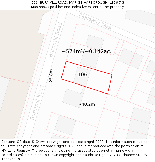 106, BURNMILL ROAD, MARKET HARBOROUGH, LE16 7JG: Plot and title map