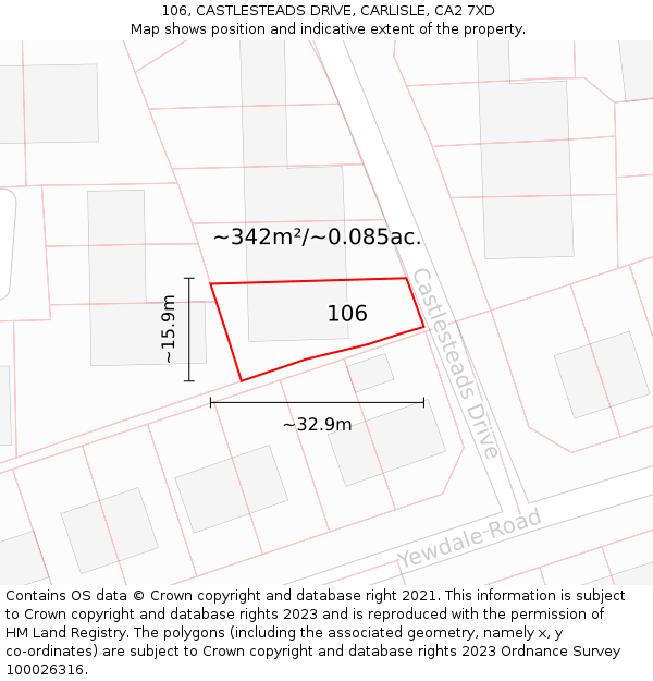 106, CASTLESTEADS DRIVE, CARLISLE, CA2 7XD: Plot and title map