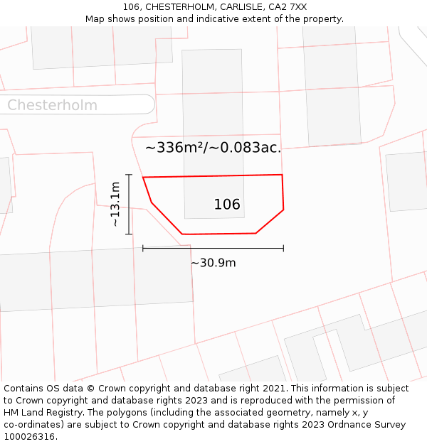 106, CHESTERHOLM, CARLISLE, CA2 7XX: Plot and title map