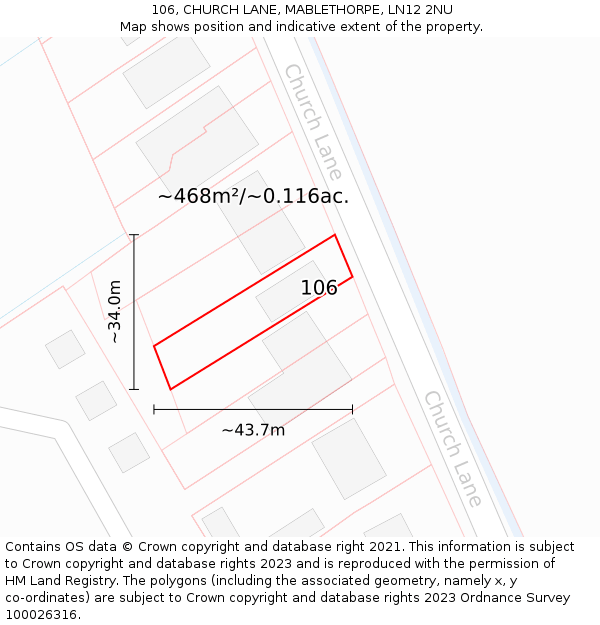 106, CHURCH LANE, MABLETHORPE, LN12 2NU: Plot and title map