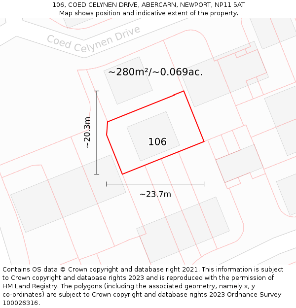 106, COED CELYNEN DRIVE, ABERCARN, NEWPORT, NP11 5AT: Plot and title map