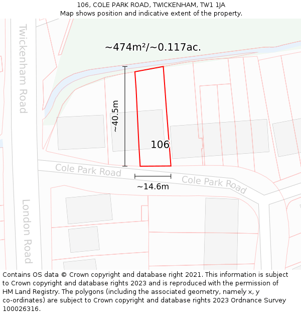 106, COLE PARK ROAD, TWICKENHAM, TW1 1JA: Plot and title map