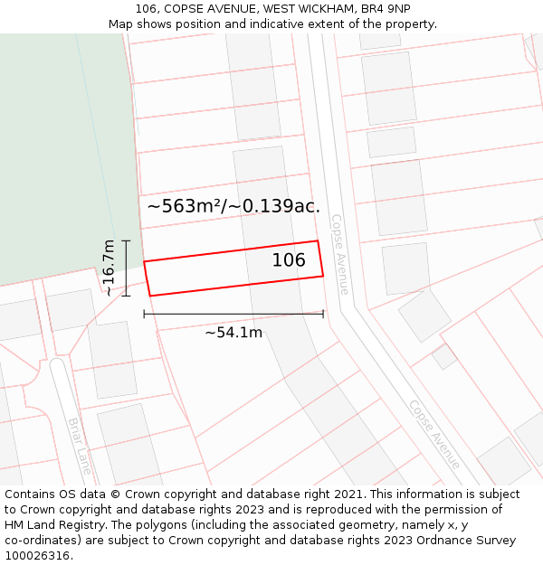 106, COPSE AVENUE, WEST WICKHAM, BR4 9NP: Plot and title map