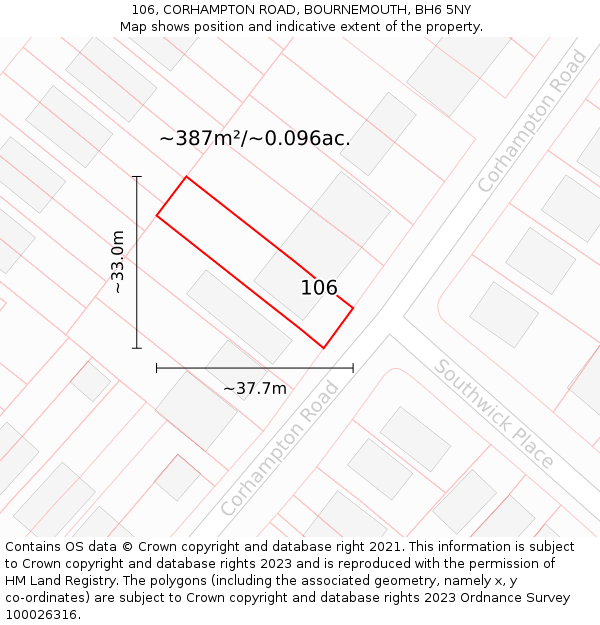 106, CORHAMPTON ROAD, BOURNEMOUTH, BH6 5NY: Plot and title map