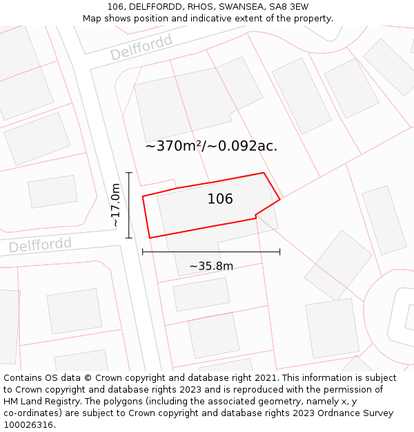 106, DELFFORDD, RHOS, SWANSEA, SA8 3EW: Plot and title map