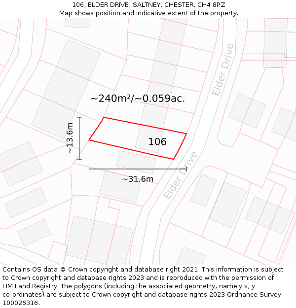 106, ELDER DRIVE, SALTNEY, CHESTER, CH4 8PZ: Plot and title map
