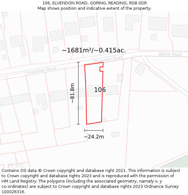 106, ELVENDON ROAD, GORING, READING, RG8 0DR: Plot and title map