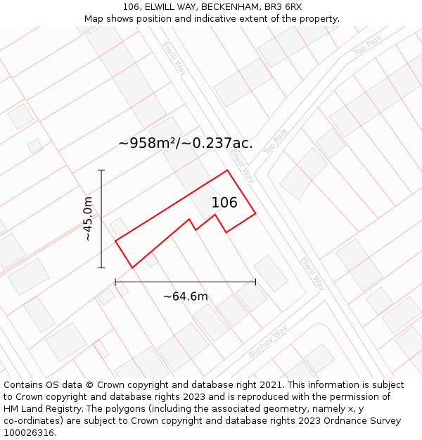 106, ELWILL WAY, BECKENHAM, BR3 6RX: Plot and title map