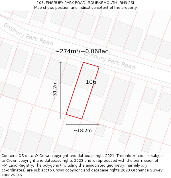 106, ENSBURY PARK ROAD, BOURNEMOUTH, BH9 2SL: Plot and title map