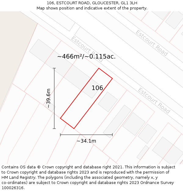 106, ESTCOURT ROAD, GLOUCESTER, GL1 3LH: Plot and title map