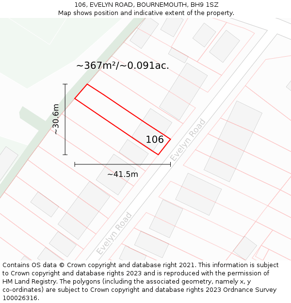 106, EVELYN ROAD, BOURNEMOUTH, BH9 1SZ: Plot and title map