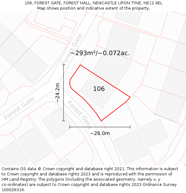 106, FOREST GATE, FOREST HALL, NEWCASTLE UPON TYNE, NE12 9EL: Plot and title map