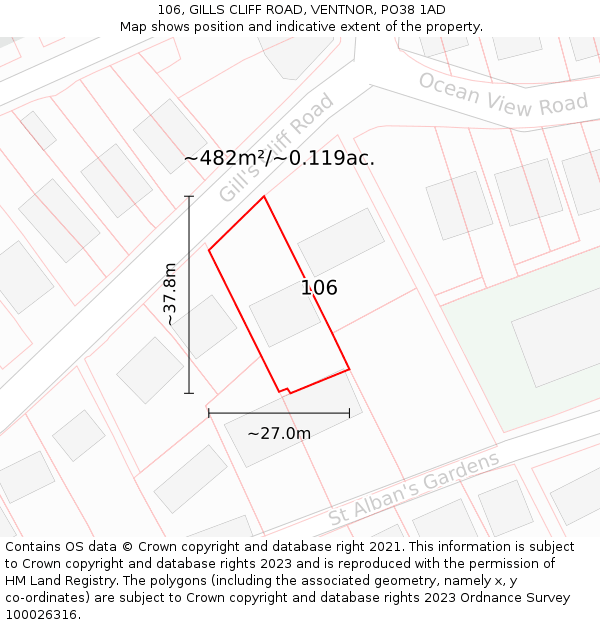 106, GILLS CLIFF ROAD, VENTNOR, PO38 1AD: Plot and title map