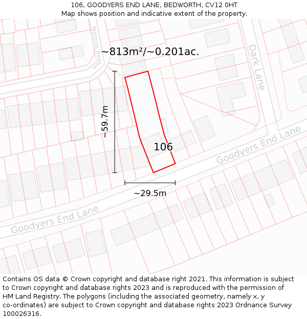 106, GOODYERS END LANE, BEDWORTH, CV12 0HT: Plot and title map