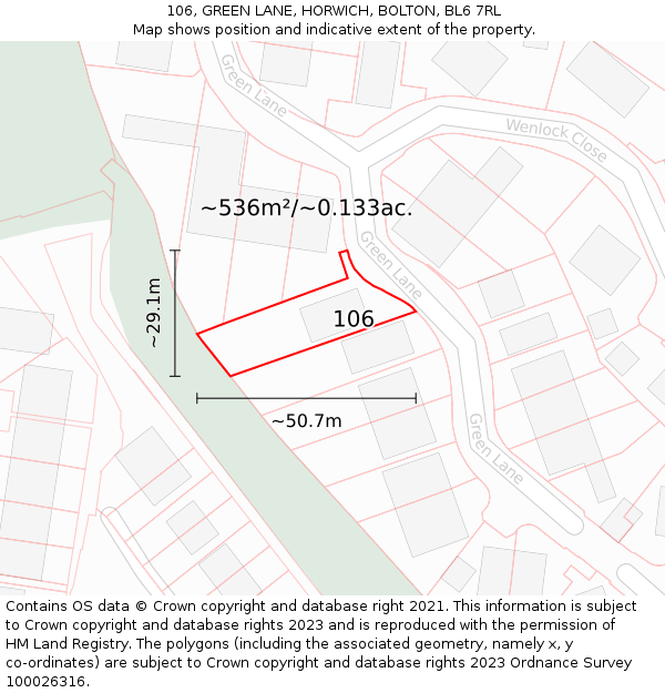 106, GREEN LANE, HORWICH, BOLTON, BL6 7RL: Plot and title map