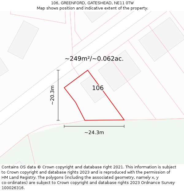 106, GREENFORD, GATESHEAD, NE11 0TW: Plot and title map