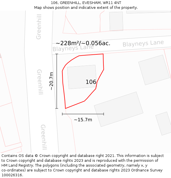 106, GREENHILL, EVESHAM, WR11 4NT: Plot and title map