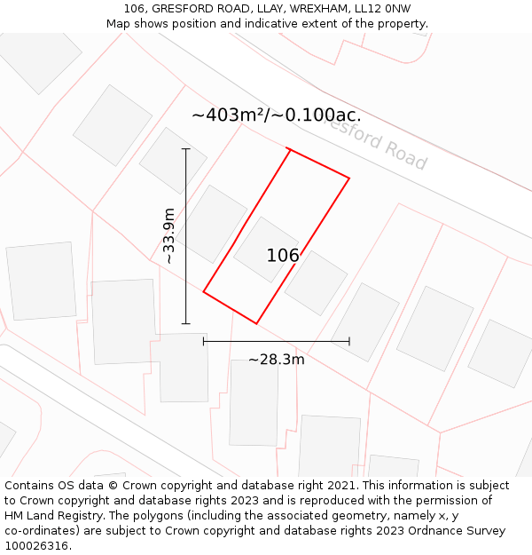 106, GRESFORD ROAD, LLAY, WREXHAM, LL12 0NW: Plot and title map