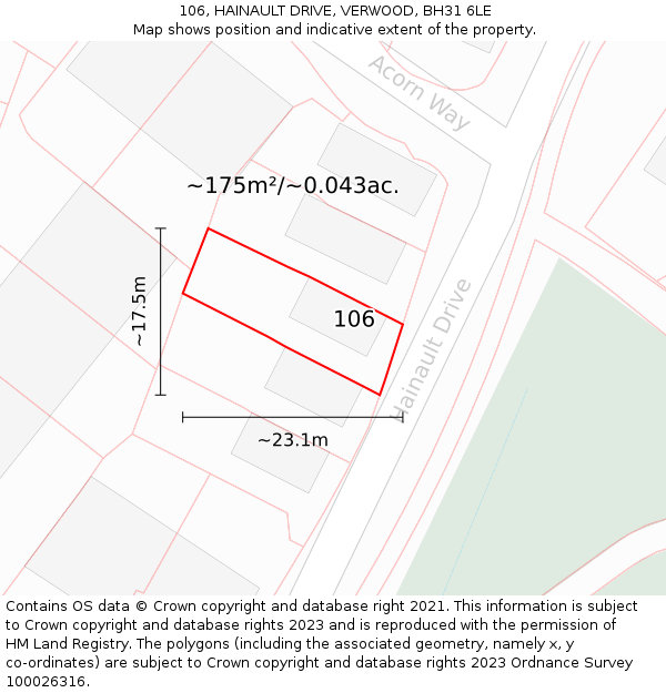 106, HAINAULT DRIVE, VERWOOD, BH31 6LE: Plot and title map