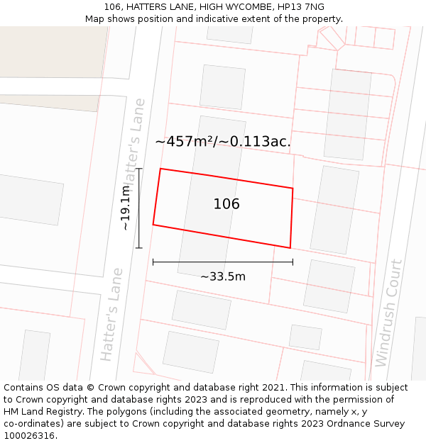 106, HATTERS LANE, HIGH WYCOMBE, HP13 7NG: Plot and title map
