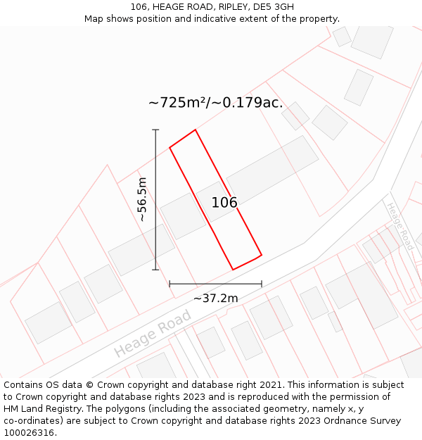 106, HEAGE ROAD, RIPLEY, DE5 3GH: Plot and title map