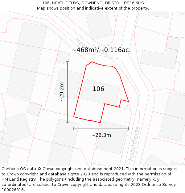 106, HEATHFIELDS, DOWNEND, BRISTOL, BS16 6HS: Plot and title map