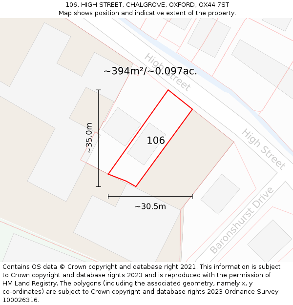 106, HIGH STREET, CHALGROVE, OXFORD, OX44 7ST: Plot and title map