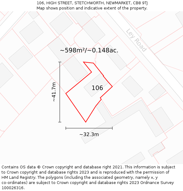 106, HIGH STREET, STETCHWORTH, NEWMARKET, CB8 9TJ: Plot and title map