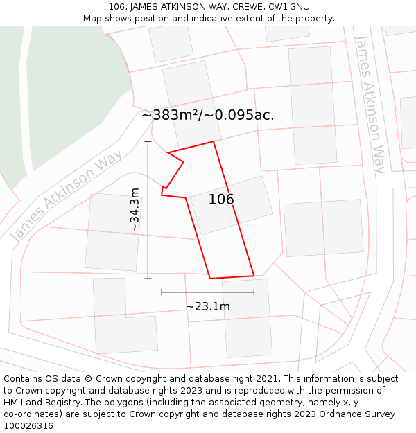 106, JAMES ATKINSON WAY, CREWE, CW1 3NU: Plot and title map