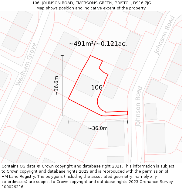 106, JOHNSON ROAD, EMERSONS GREEN, BRISTOL, BS16 7JG: Plot and title map