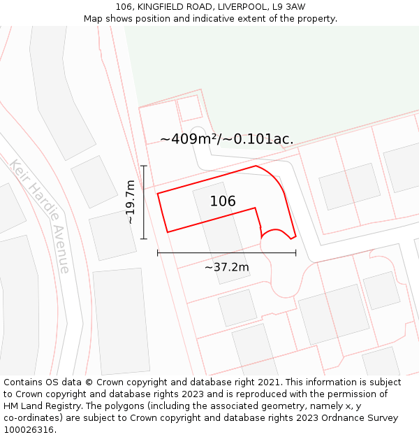106, KINGFIELD ROAD, LIVERPOOL, L9 3AW: Plot and title map