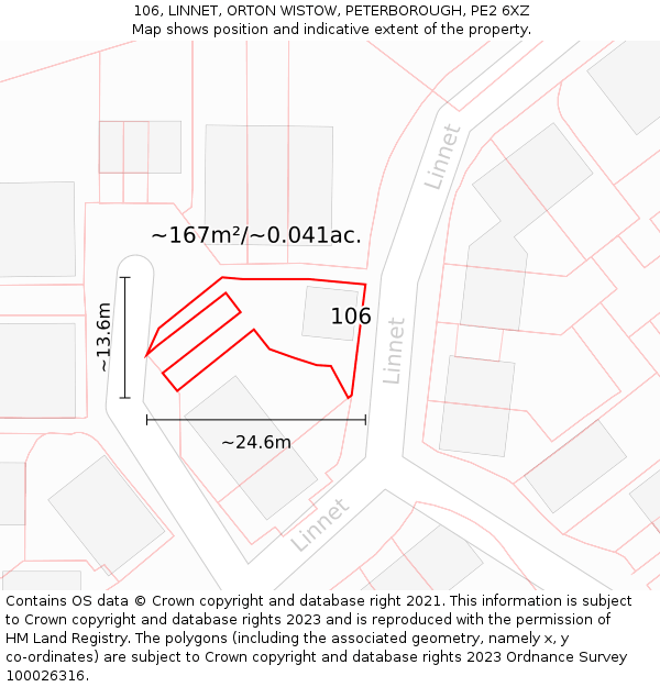 106, LINNET, ORTON WISTOW, PETERBOROUGH, PE2 6XZ: Plot and title map