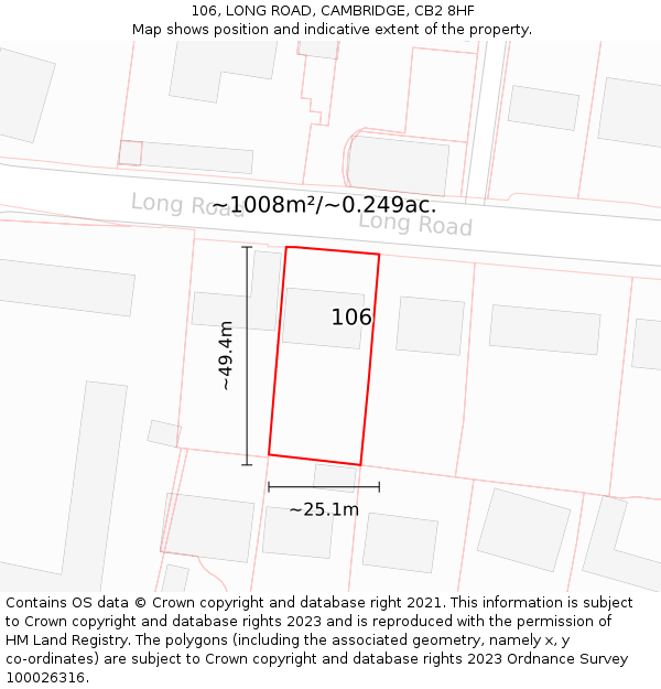 106, LONG ROAD, CAMBRIDGE, CB2 8HF: Plot and title map