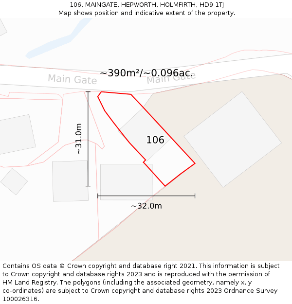 106, MAINGATE, HEPWORTH, HOLMFIRTH, HD9 1TJ: Plot and title map