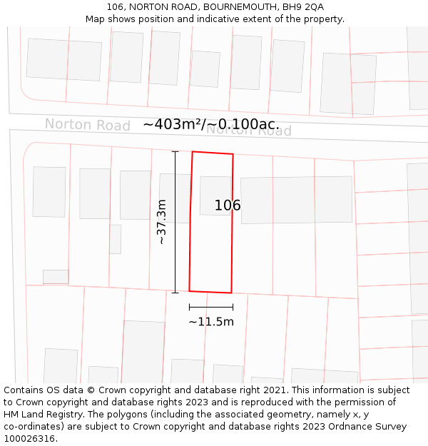 106, NORTON ROAD, BOURNEMOUTH, BH9 2QA: Plot and title map