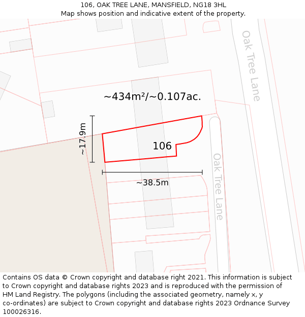 106, OAK TREE LANE, MANSFIELD, NG18 3HL: Plot and title map