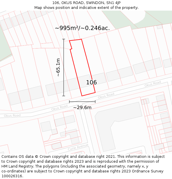 106, OKUS ROAD, SWINDON, SN1 4JP: Plot and title map