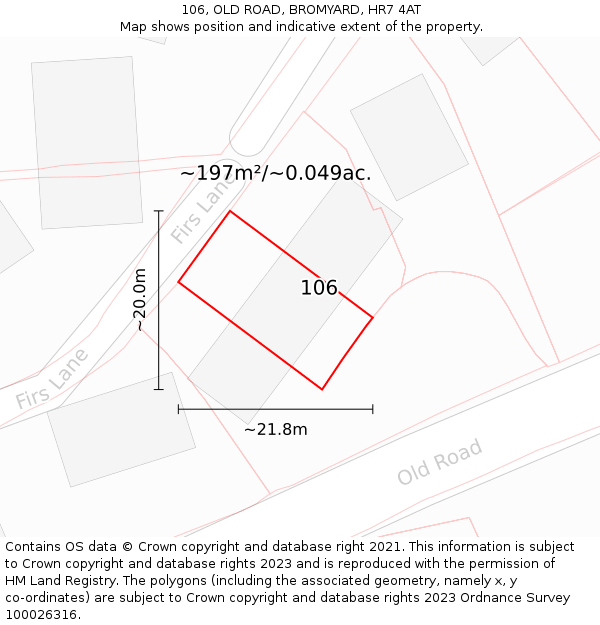 106, OLD ROAD, BROMYARD, HR7 4AT: Plot and title map