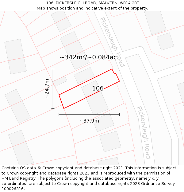 106, PICKERSLEIGH ROAD, MALVERN, WR14 2RT: Plot and title map