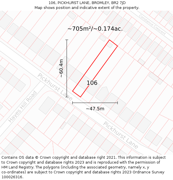 106, PICKHURST LANE, BROMLEY, BR2 7JD: Plot and title map