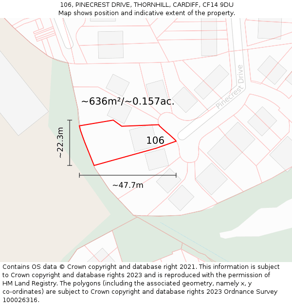 106, PINECREST DRIVE, THORNHILL, CARDIFF, CF14 9DU: Plot and title map