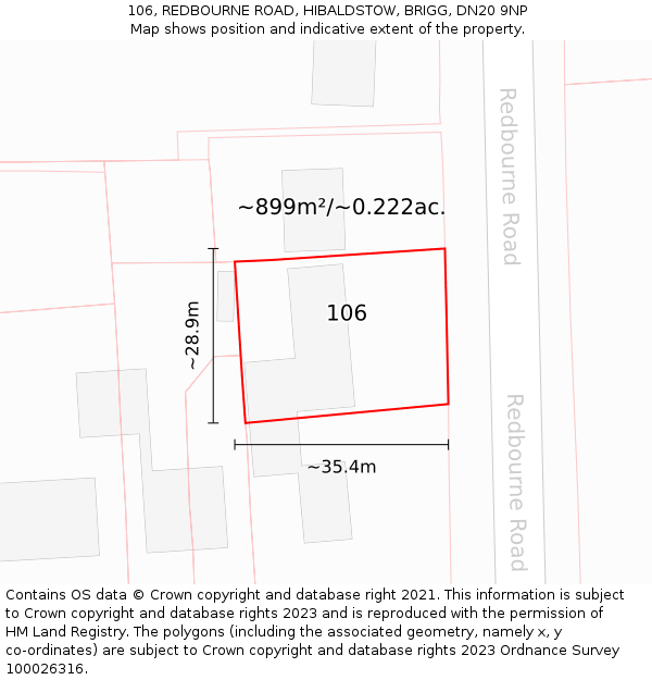 106, REDBOURNE ROAD, HIBALDSTOW, BRIGG, DN20 9NP: Plot and title map