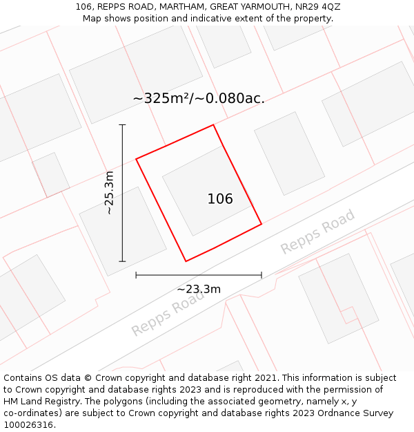 106, REPPS ROAD, MARTHAM, GREAT YARMOUTH, NR29 4QZ: Plot and title map
