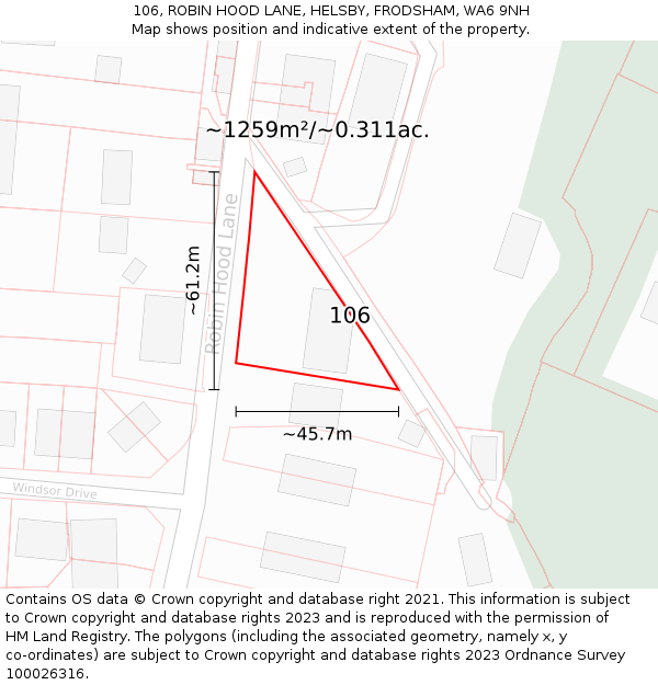 106, ROBIN HOOD LANE, HELSBY, FRODSHAM, WA6 9NH: Plot and title map