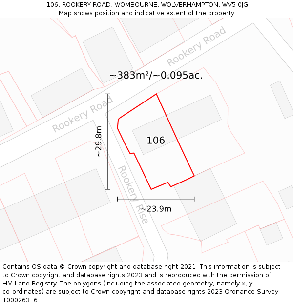 106, ROOKERY ROAD, WOMBOURNE, WOLVERHAMPTON, WV5 0JG: Plot and title map