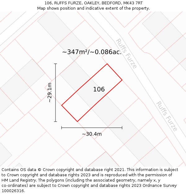 106, RUFFS FURZE, OAKLEY, BEDFORD, MK43 7RT: Plot and title map
