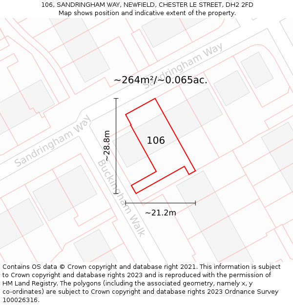 106, SANDRINGHAM WAY, NEWFIELD, CHESTER LE STREET, DH2 2FD: Plot and title map